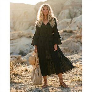 Lost + Wander Chasing the Moonlight Midi Black Classic Dress SMALL Nordstrom
